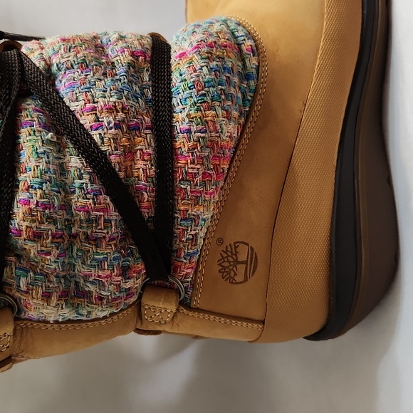 Timberland Multicolored Woven Knit Faux Fur Leather Tall boots (w size 8.5) - Picture 7 of 16